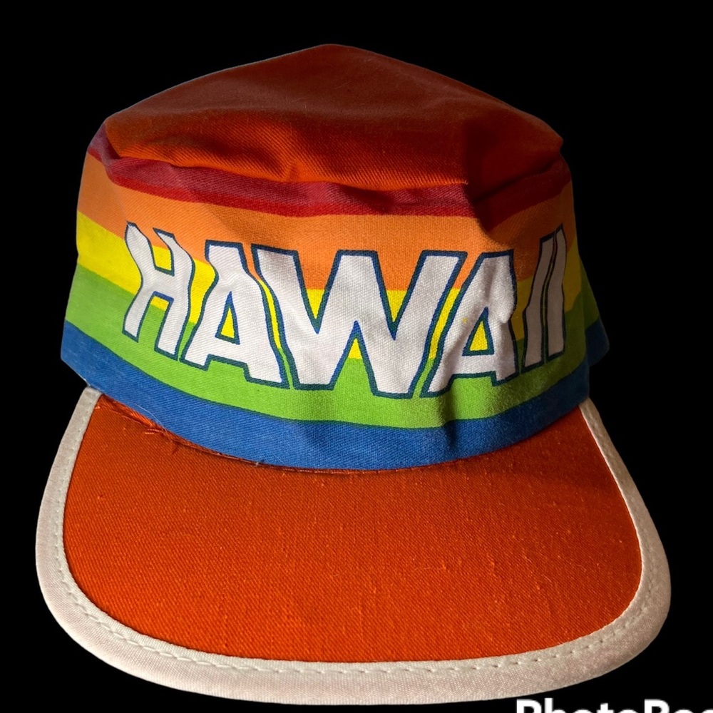 Super rad, vintage, rainbow coloured Hawaii painters hat